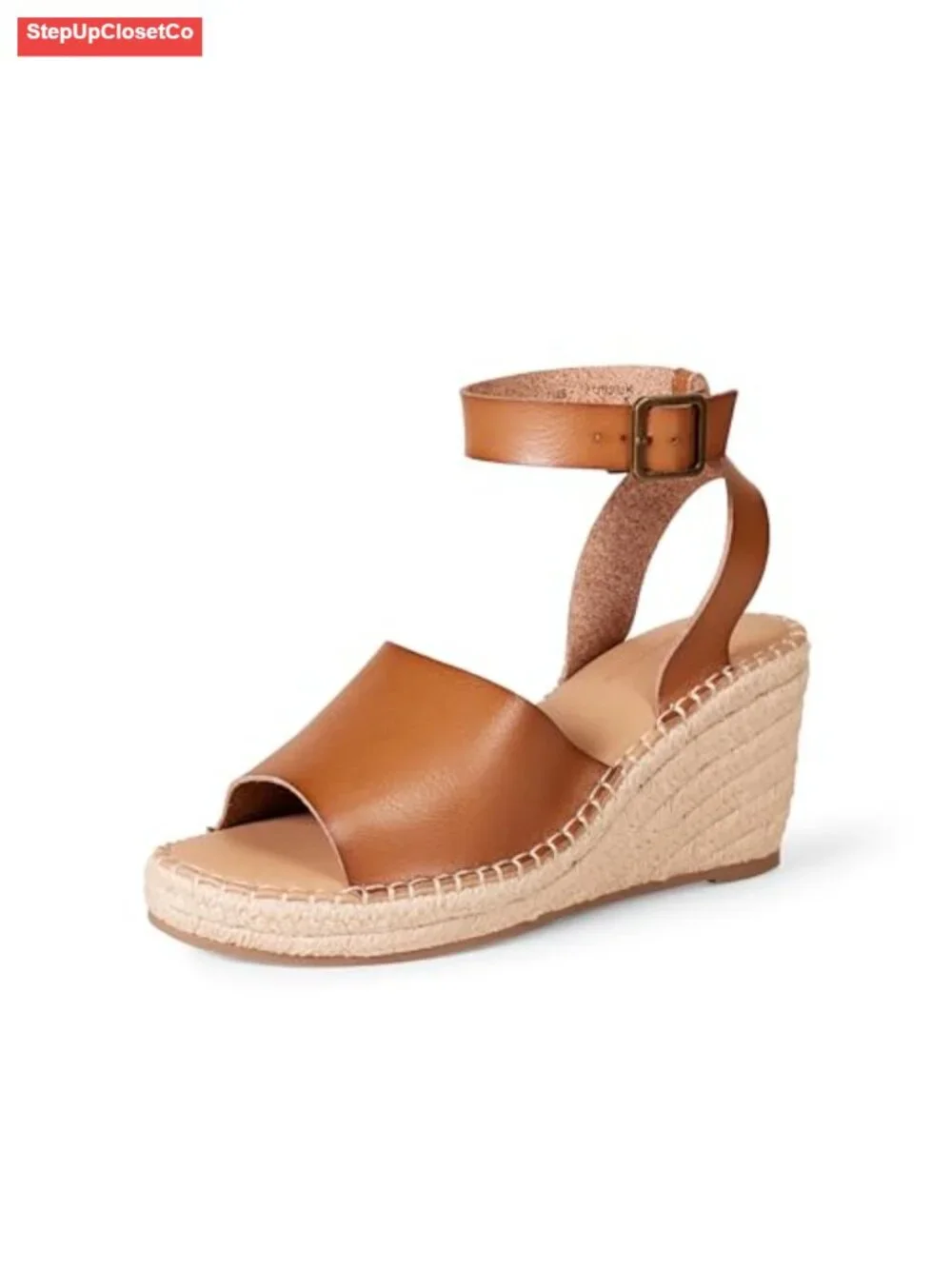 Faux Leather Espadrille Wedge Sandals with Memory Foam